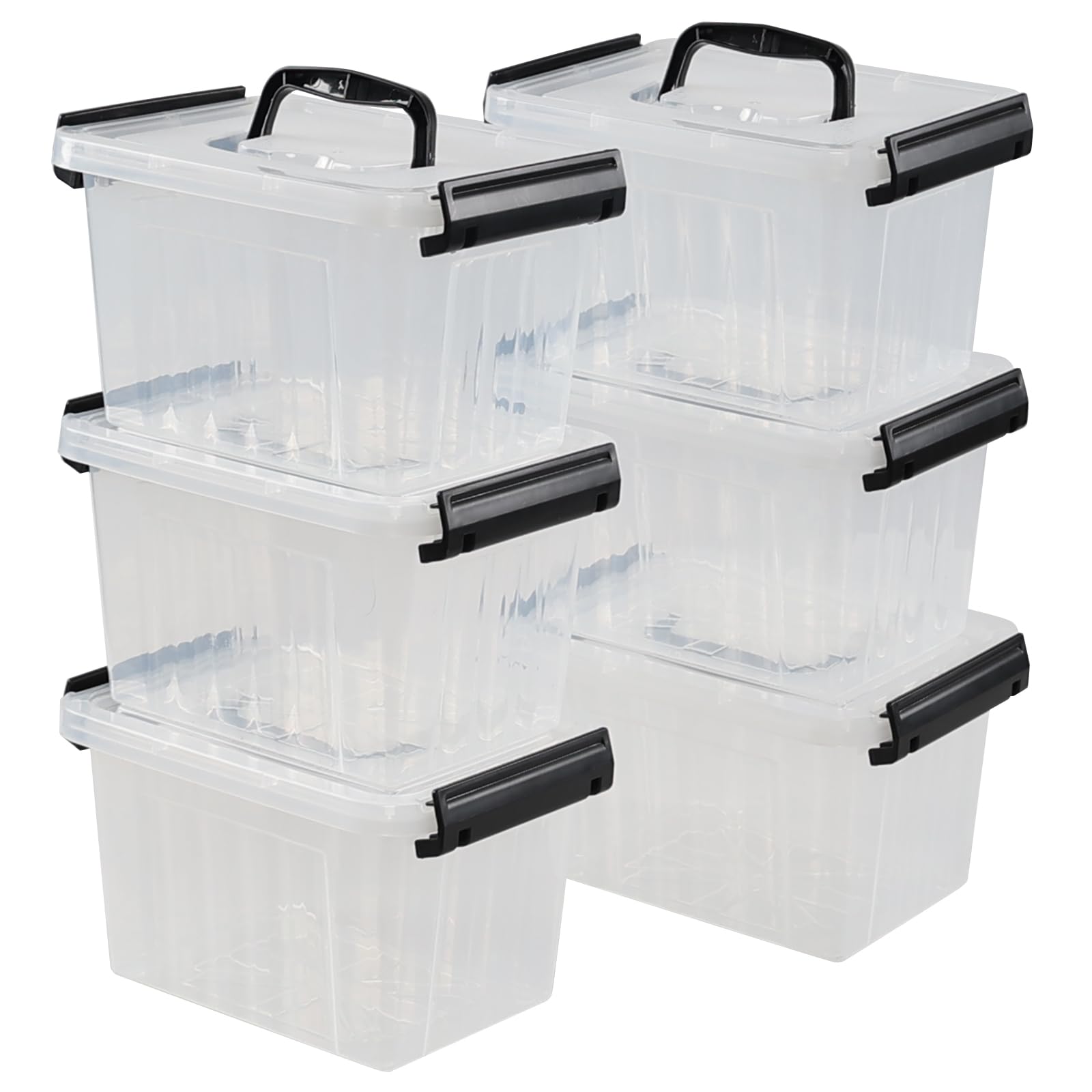 Afromy 3L Small Stackable Storage Bin with Latching Lid, Set of 6 Clear Plastic Tote Organiser