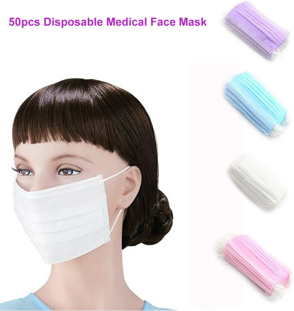 50pcs Disposable Face Mask, Surgical Medical Face Mask, Mouth Cover Flu Mask Dust Clean Hygienic Filter Masks with Earloop-Blue