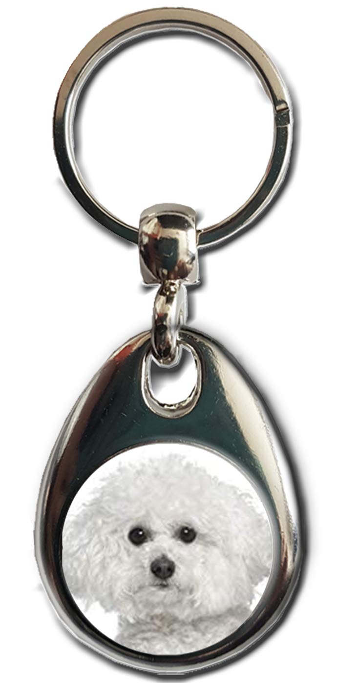 KAZMUGZ BICHON FRISE KEYRING. Heavy quality metal gift keyring. Double sided keychain. Dog gift.