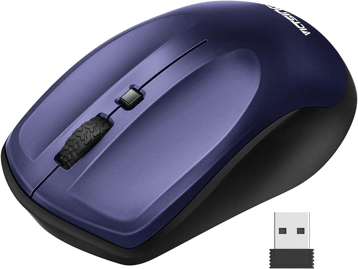 VicTsing Wireless Mouse for Laptop, Portable Ergonomic Mouse- Match Your Hand Better, 3 Adjustable DPI Levels, Power On-Off Switch, Up to 18 Months Battery Life, USB Computer Mouse for both Hand-Blue