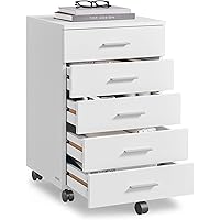 VASAGLE File Cabinet, Mobile Pedestal Filing Cabinet with Wheels, Printer Stand with 5 Drawers, Tool-Free Sliding Rails, for 