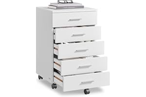 VASAGLE File Cabinet, Mobile Pedestal Filing Cabinet with Wheels, Printer Stand with 5 Drawers, Tool-Free Sliding Rails, for 