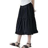 Happy Cherry Girl's Tiered Midi Skirt Stretch Waist Big Swing a line Skirt Kids Summer Skirts for Teen Girls 7-16Years