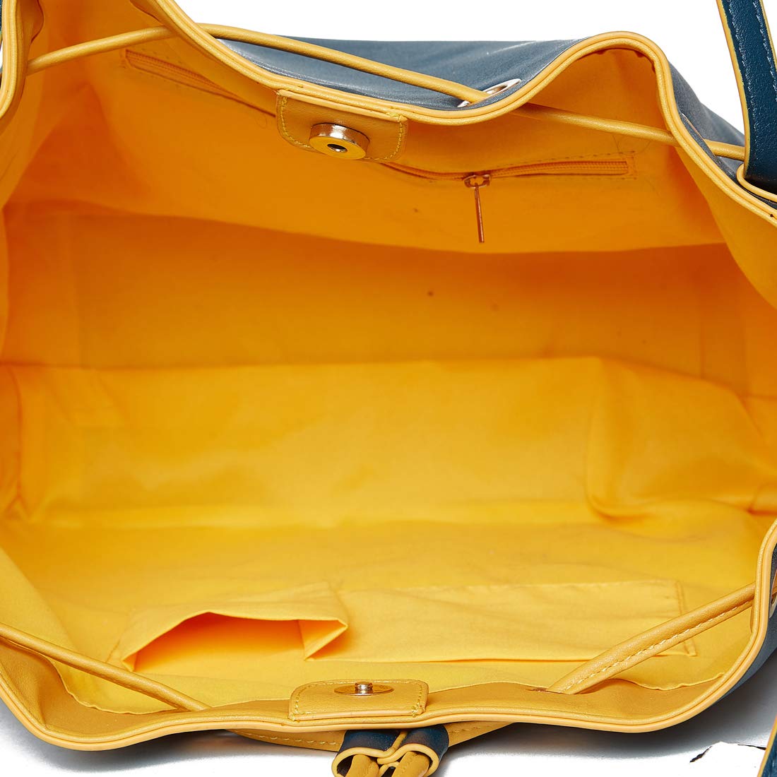 chumbak teal drawstring tassel tote bag