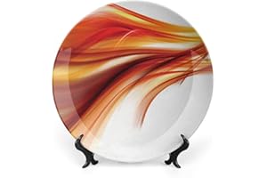 LIGUTARS Ceramic Plates, Abstract Decorative Ceramic Plates, Modern Smooth Lines Blurred Smock Art, 8 Inch, for Dining, Parties, Wedding, Orange Red