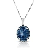 KOKAV 14K White Gold Genuine London Blue Topaz 4-1/2 Ct Concave Cut, Diamonds Pendant Necklace