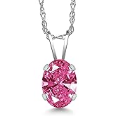 Gem Stone King 0.76 Ct Oval Pink Zirconia 14K White Gold Pendant with Chain
