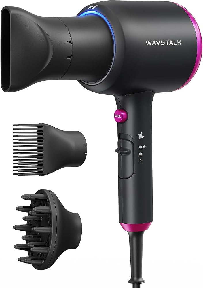Wavytalk Blown Away Ionic Hair Dryer with Diffuser for Curly Hair | 1875W Fast Drying, 3 Attachments for All Hair Types, Cera