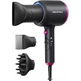 Wavytalk Blown Away Ionic Hair Dryer with Diffuser for Curly Hair | 1875W Fast Drying, 3 Attachments for All Hair Types, Ceramic Healthy Shine, Lightweight &amp; Quiet (Black)