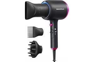 Wavytalk Hair Dryer with Diffuser, Blown Away Ionic Hair Dryer for Curly Hair with Comb, 1875W Fast Drying Blow Dryer with Ceramic Technology, 3 Attachments for All Hair Types, Light and Quiet, Black