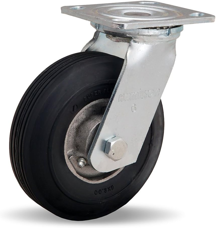 Hamilton Cush-N-Flex Caster - 6"Dia.X2"W Wheel - 7-1/2" Height - 3X3" To 2-5/8 X3-5/8" Bolt Hole Spacing - Swivel