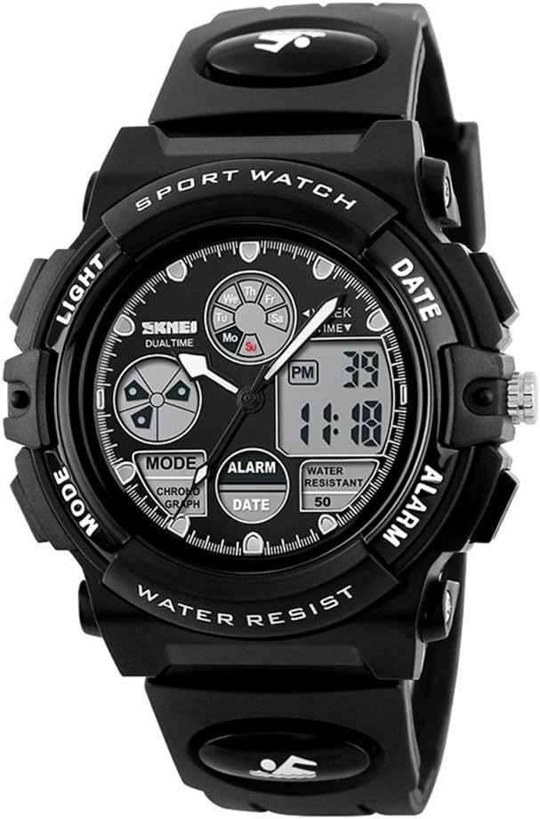 IRELOJ Kids Sports Watch Led Light Analog Digital Waterproof Alarm Watch for Boys,Black