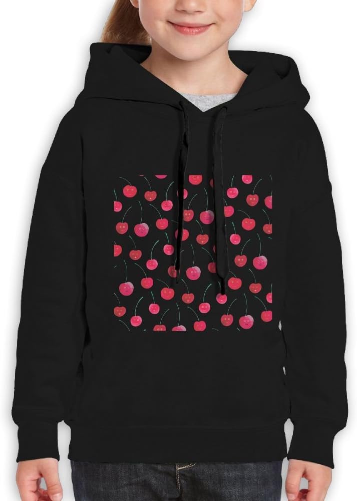 Vintopia Teen Boys Cherries! Fashion Jogging Black Hoodies
