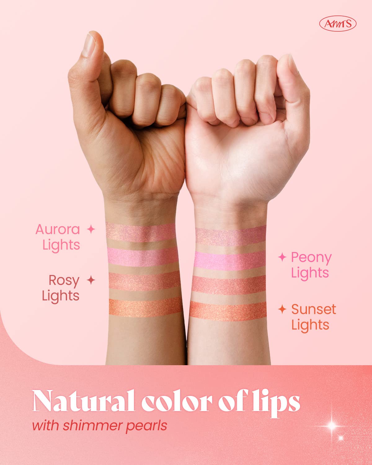 AMTS Tinted Lip Balm - Rosy Lights | Hydrating Glitter Lipstick | Pearl Shimmering Daily Lip Makeup for dry, cracked, chapped lips | korean beauty Moisture Lip Tint