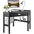 Tangkula Corner Desk, Corner Computer Desk with Drawer for Small Space, Small Corner Makeup Vanity Desk, 90 Degrees Triangle Corner Desk with Storage Shelves