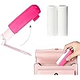 Travel Size Mini Lint Roller for Pet Hair Dust on Clothes Refillable Lint Roller Foldable Portable Sticky Roller with Extra Refills,Dust Tape Roller Pink Length 3.7 Inch 90 Sheets Purse Essentials