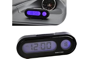 MLY 1 PC 2-in-1 Car Digital Clock & Thermometere Display, Blue Backlight LED Dashboard with Adhesive Mount, Universal Small Digital Clock Power Operated for Vehicles & Home Use (Black)
