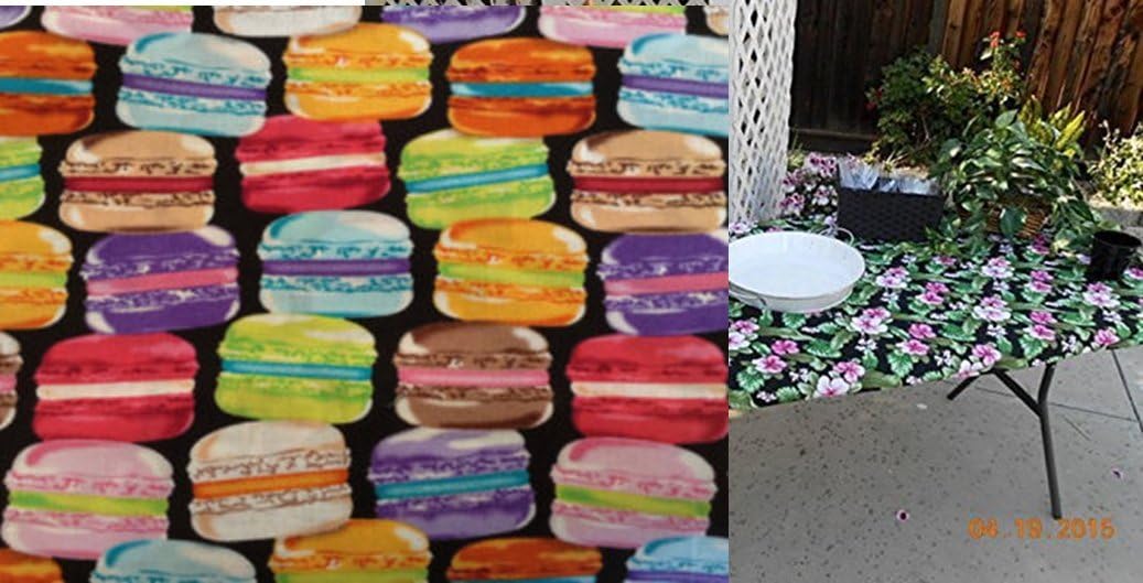 Custom Fitted Stay Put Colorful Macaroon Tablecloth. Perfect for BBQ's or Birthday Parties. Macaroon Table Cover