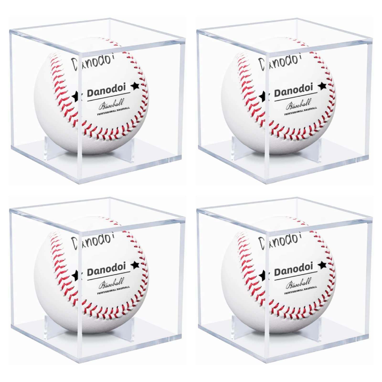 Photo 1 of 4 Pack Baseball Display Case UV Protected Acrylic Clear Baseball Holder Square Cube Ball Protector Memorabilia Autograph Display Box for Official Size Baseball, Clear
