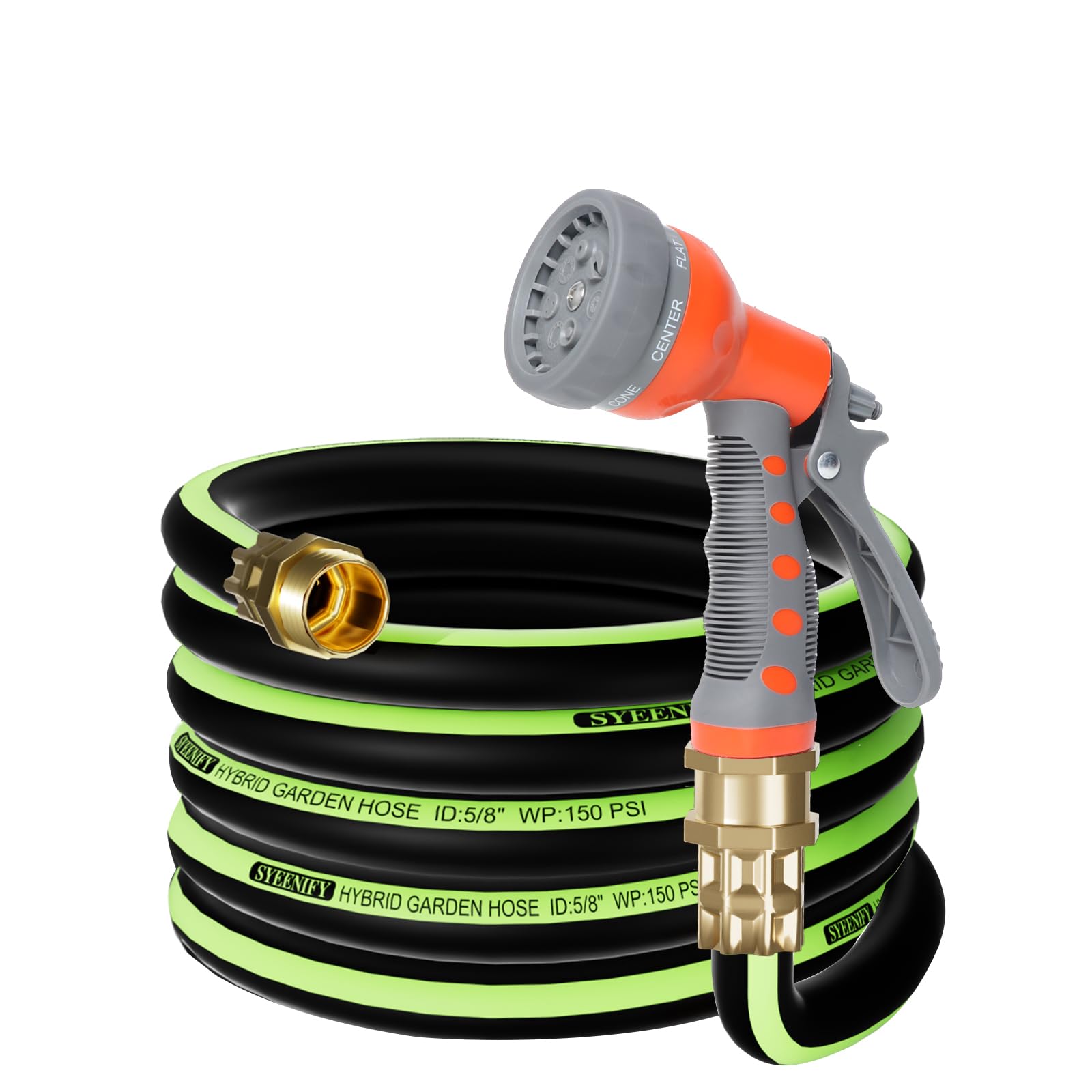 Photo 1 of SYEENIFY Kink Free Garden Hose 25ft 5/8", Heavy Duty Hybrid Water Hose, Ultra Durable Flexible Rubber Hose with Sprayer Nozzle,Leakproof Yard Outdoor Hose with Brass Solid Connector
