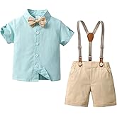 Baby Boys Gentleman Shorts Sets, Infant Outfits Suits, Shirt+Shorts+Bow Tie+Suspenders