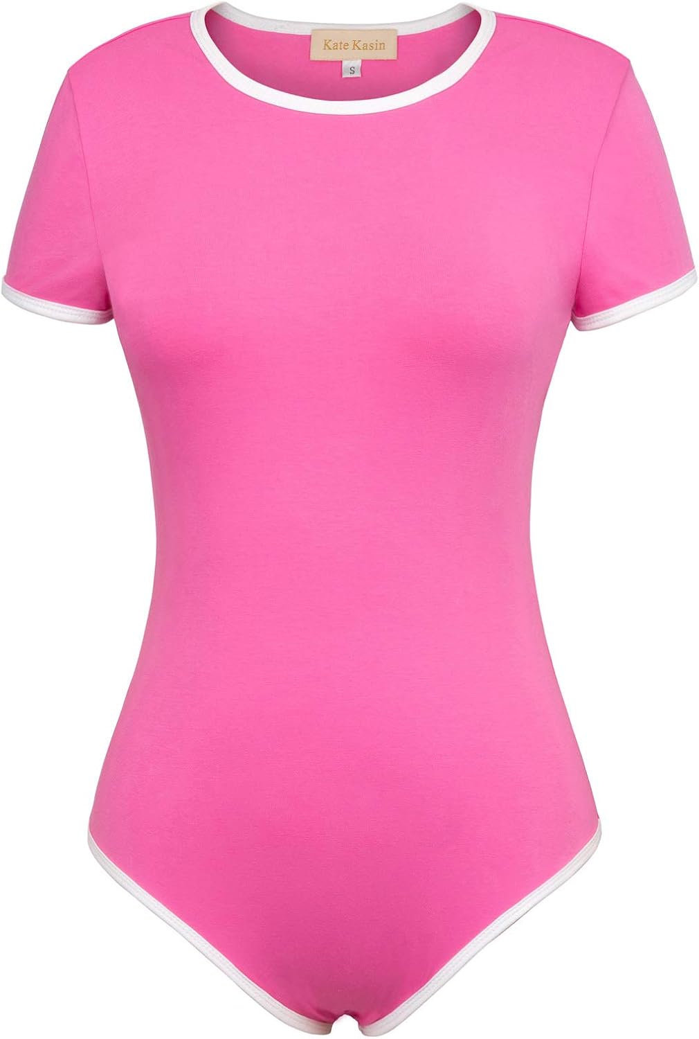 Kate Kasin Leotard Shirts for Women Short Sleeve Bodysuit（S, Hot Pink