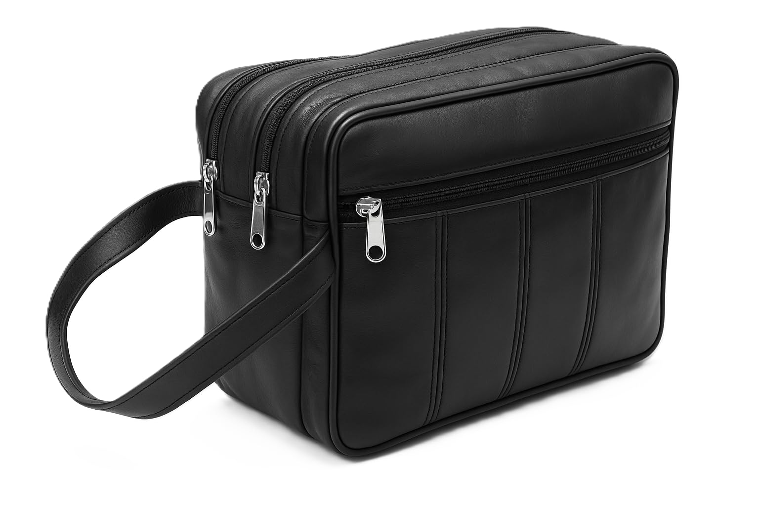 ODS:UK Mens Genuine Leather Travel Overnight Wash Gym Toiletry Shaving Bag Black