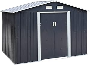 JAXPETY 6.3' x 9.1' Large Outdoor Metal Storage Shed Backyard Garden Lawn Utility Tool Shed Building Garage Organizer with Sliding Door, Roof and 4 Vents, Gray