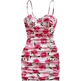 Verdusa Women's Summer Floral Dress Ruched Bodycon Night Out Gradauation Wedding Guest Dresses Going Out Outfits