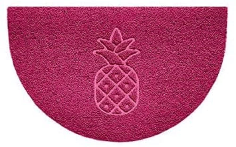 Nicoman Embossed Halfmoon Half Circle Door Mat Dirt-Trapper Jet-Washable Doormat 70x44cm (Pink, PINEAPPLE Shape) - Use Indoor or Sheltered Outdoor