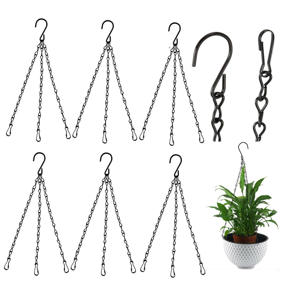 CAASFOOY Metal Hanging Chain, 6 Pieces Hanging Plant Chain, Hanging Chains with Hooks and Clip, Hanging Chain for Planters, Lantern Chain, Bird Feeders, Black