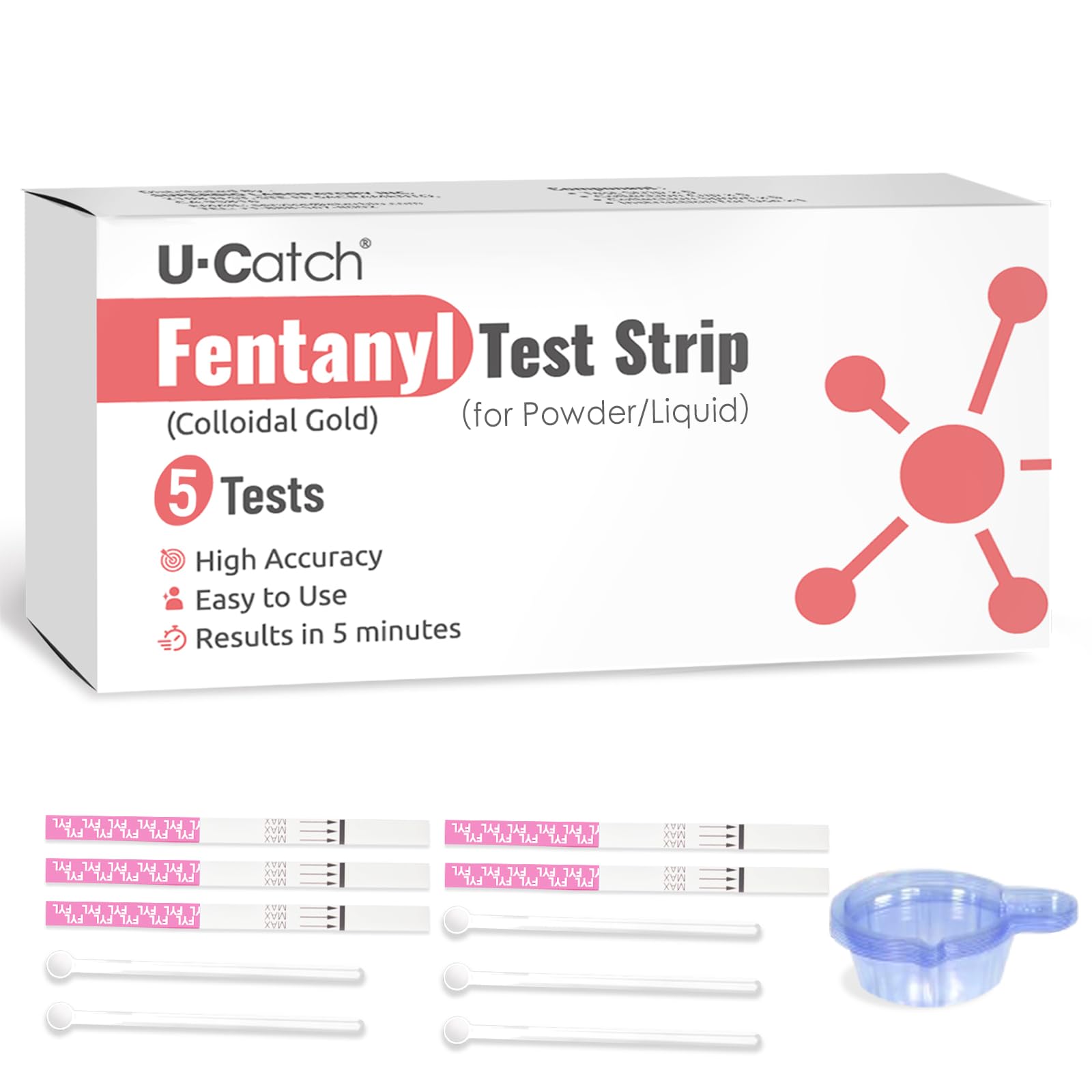 Photo 1 of U Ctach [5 Pack]Fentanyl Test Strips for Powder/Liquid/Pills: Rapid Fen Testing Kits for Fentanyl Components Detection in High Sensitivity- Individually Packaged- Harm Reduction Tool