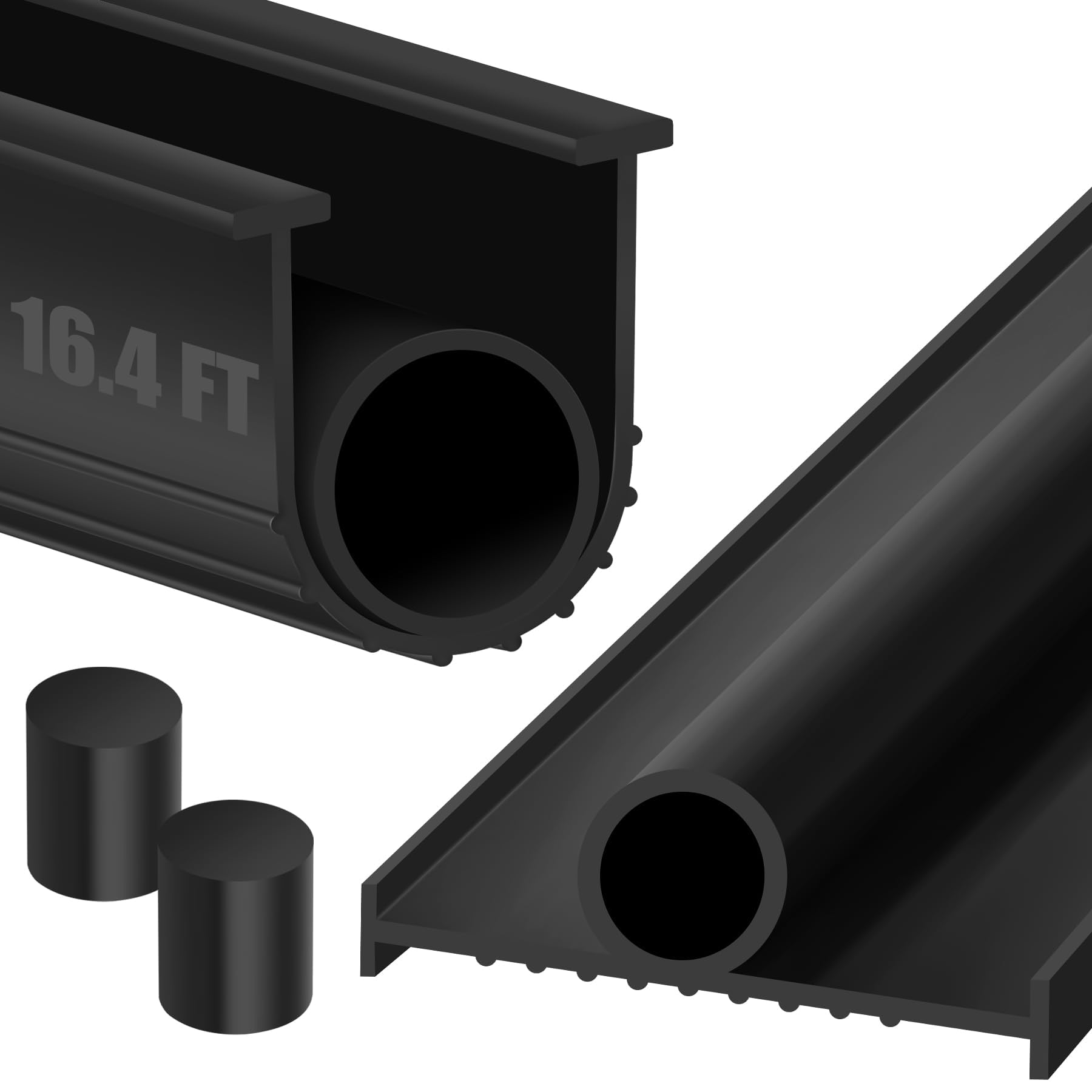 Photo 1 of ToLanbbt Garage Door Bottom Rubber Seals 16.4 FT Garage Door Weather Stripping Kit Seal Strip Replacement with 1/4" T Ends & 2 End Plugs, Universal U+O Ring Weatherproof Rubber Bottom Seal, Black