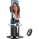 Auto Face Tracking Phone Gimbal with 360° Rotation & Gesture Control, No App Needed, Bluetooth Remote, Tripod Compatible, for Selfies/Vlog/Live Streaming/Video Calls