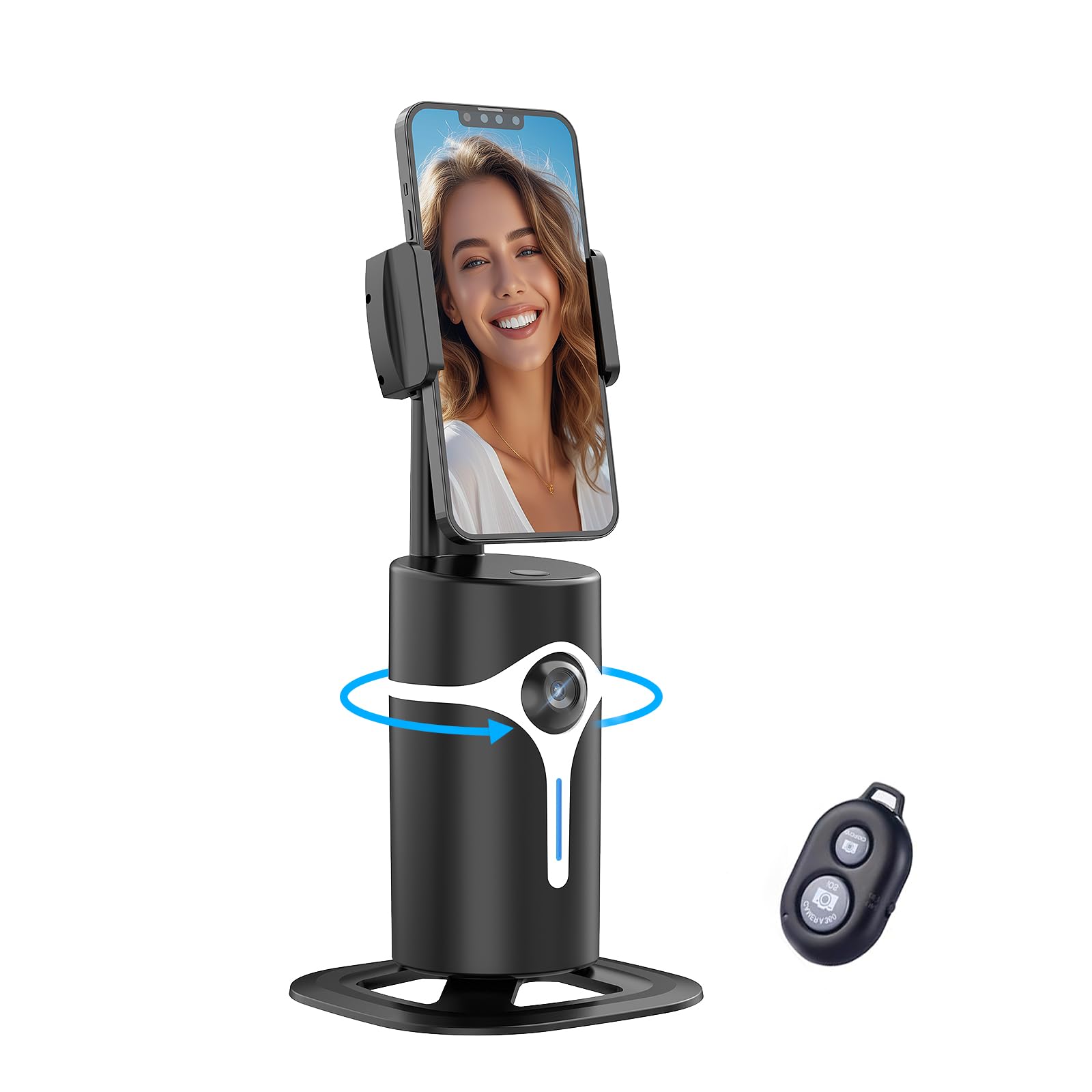 Photo 1 of Auto Face Tracking Phone Gimbal with 360° Rotation & Gesture Control, No App Needed, Bluetooth Remote, Tripod Compatible, for Selfies/Vlog/Live Streaming/Video Calls