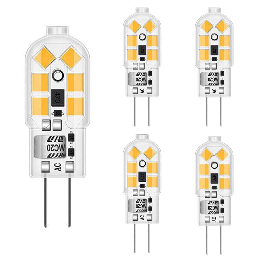 ShuoHui G4 LED Bulb Cool White, 1.2 W 12 V G4 LED Light Bulbs, Replacement for 10 W Halogen Bulbs, 120 lm 6000 K 360° 12 V AC/DC LED Light Bulb, No Flickering, Not Dimmable Pin Base Lamp (5)