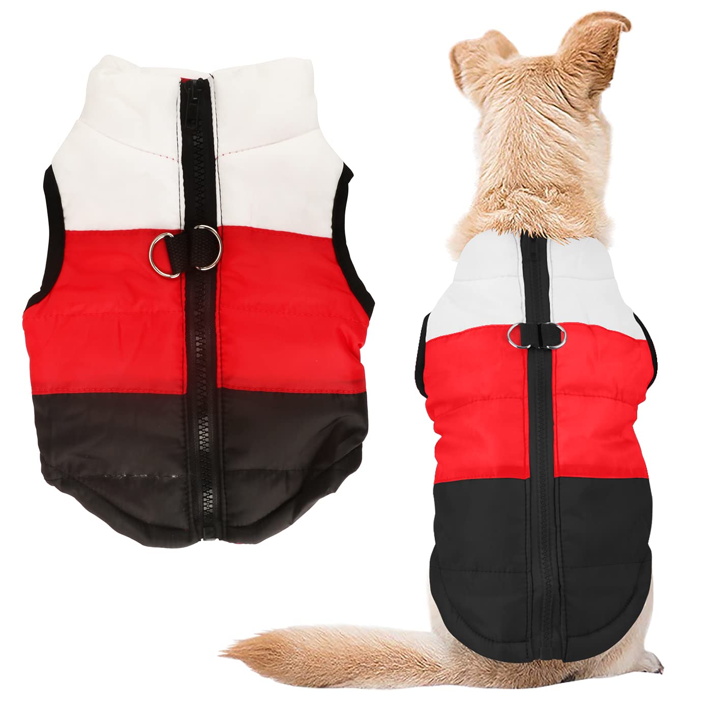 Idepet Pet Dog Cat Coat with Leash Anchor Color Patchwork Padded Puppy Vest Jacket Teddy Chihuahua Costumes Pug Cloth XS S M L
