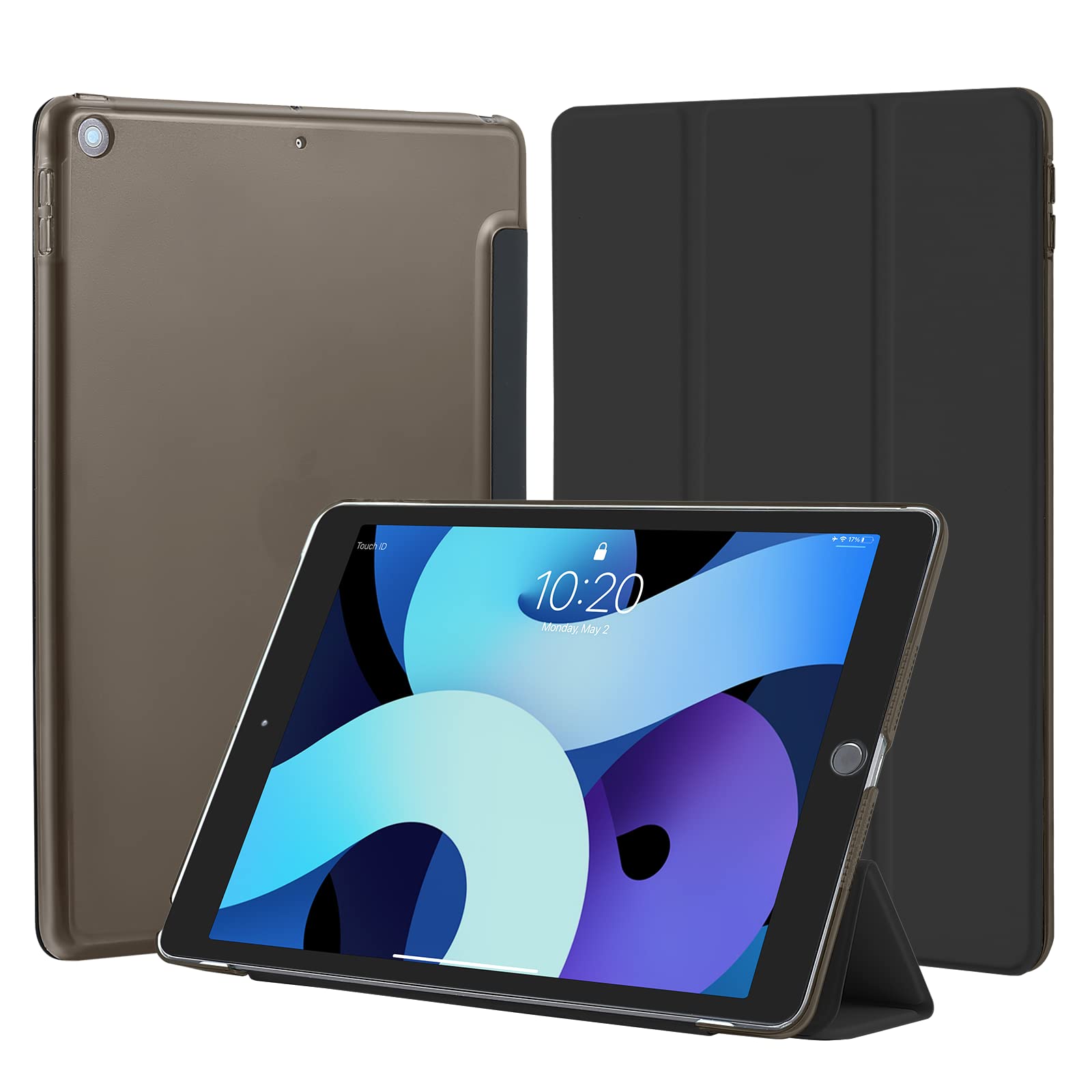 4UBonLife Case for iPad 9th/8th/7th Generation 10.2 inch 2021/2020/2019, Slim Stand Protective Case with Translucent Frosted Hard Back Cover Shell, Black — image 1