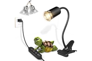 Fischuel Timed Reptile Heat Lamp with Clamp, Adjustable UVA/UVB Basking Light, 360° Rotatable Clip and Power Adapter for Aquarium (Bulb Included)