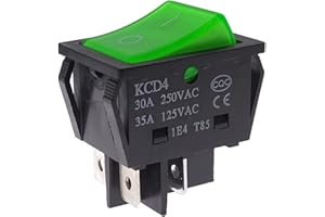 Yoiilnz 30A 250VAC/35A 125VAC KCD2 KCD4 Rocker Switch DPST 4 Pin Green Lighted 120V Rocker Toggle Switch ON Off Heavy Duty 4Pack