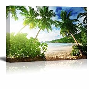 Beautiful Tropical Scenery Landscape Sunset on The Beach Takamaka Mahe Island Seychelles - Canvas Art Wall Art - 12" x 18"