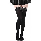Syhood Valentine's Day Thigh High Stockings with Satin Bow Women Opaque Thigh High Socks over Knee for Daily Wear Mardi Gras