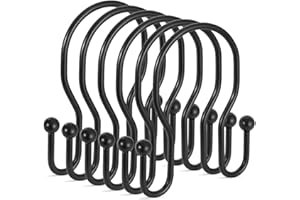 TENOVEL 24 pcs Double Shower Curtain Hooks Rings, for Shower Curtain Hangers Rings for Shower Rods-Black
