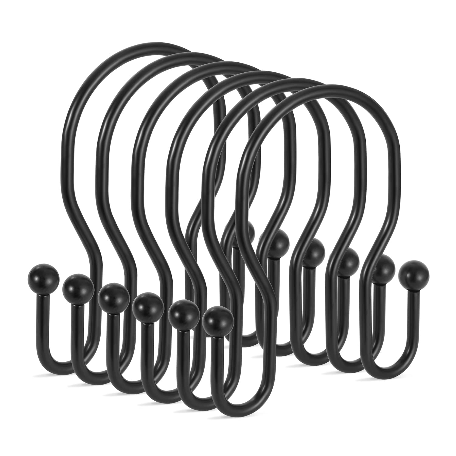 Photo 1 of 24 Pack Double Shower Curtain Hooks Rings, TENOVEL Double Sided Shower Curtain Hooks Rust Proof for Shower Curtain, Stainless Steel Bathroom Shower Hangers Rings for Shower Rods, Matte Black