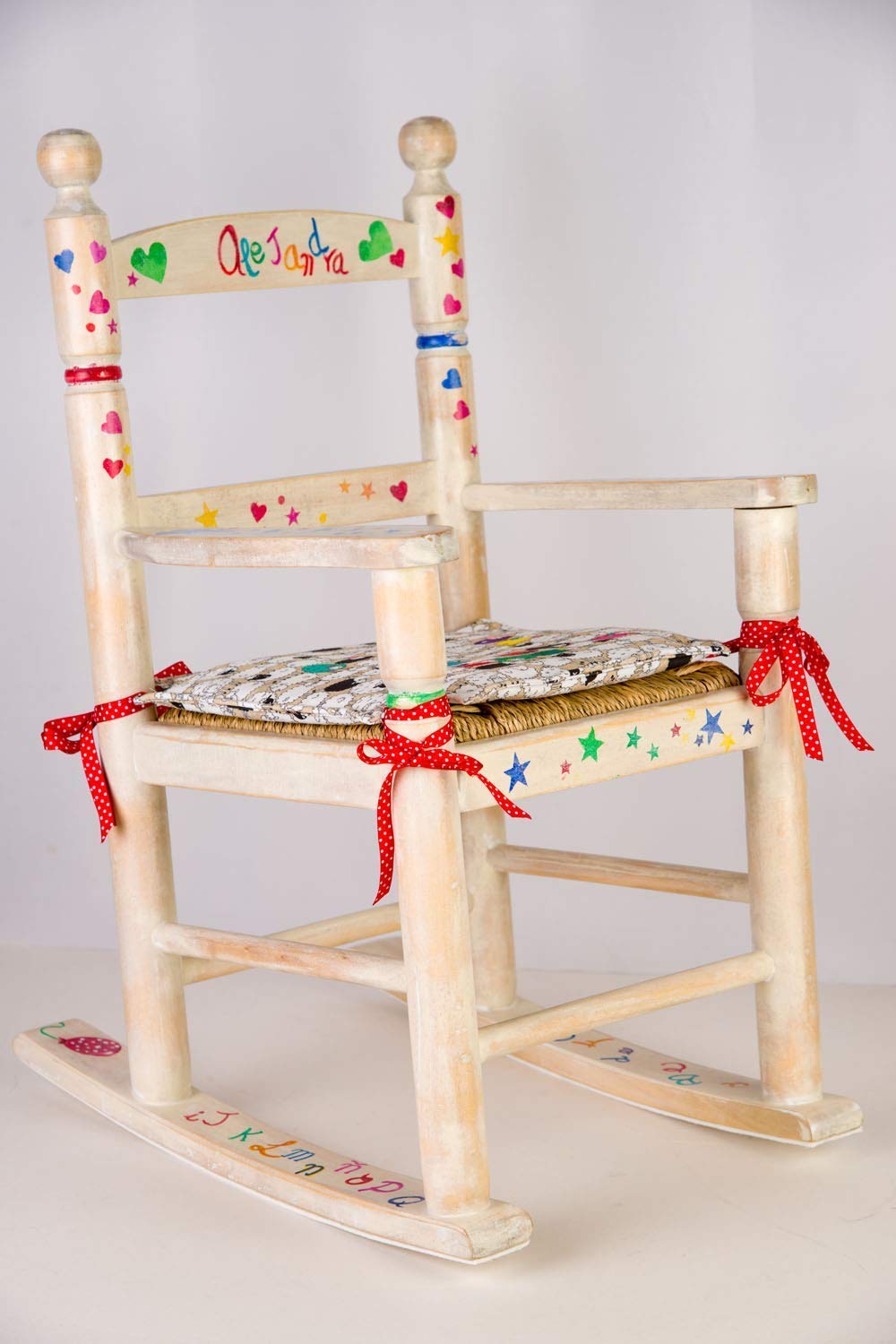 Children's wooden rocking chair hand painted. Personalized kids rocker