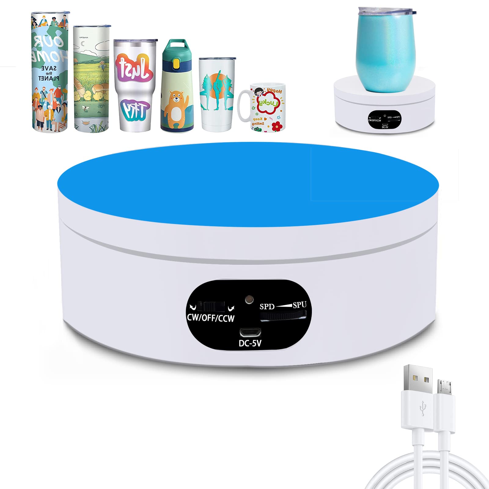 YVVV Electric Turntable, 360 Degree Rotating Plate with Sliding Speed Adjustment, 360 Rotating Plate Photography, Turntable for Product, Jewellery, Watch Presentations, 4.7 Inch,White