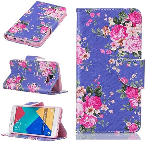 KKEIKO® Galaxy A5 2016 Case [with Free Tempered Glass Screen Protector], Leather Colorful Pattern Design Flip Wallet Case, Premium Protective Bumper Cover for Samsung Galaxy A5 2016 (Purple)