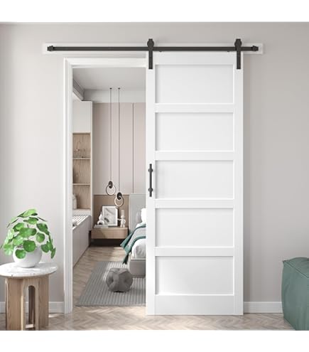 SARTODOORS 3-Panel Slab Barn Door | Lucia 2661 White Silk | Sturdy Finished Wooden Kitchen Pantry Shaker Doors | Pocket Closet Sliding -36" X 84