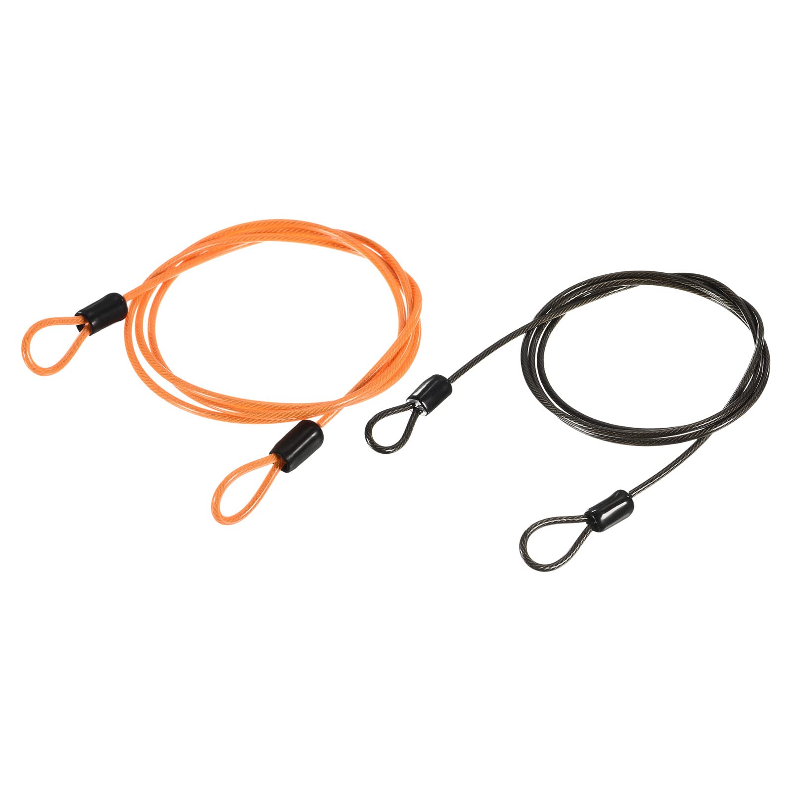 M METERXITY 2 Pcs Security Cables - Plastic Coated Steel Locking Rope Apply to Outdoor/Bicycle/Travel (2.5mmx1m, Black + Orange)