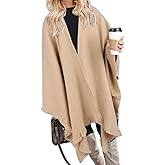 Bestshe Women's Boho Open Front Poncho Knitted Plaid Shawl Wrap Cape Tassel Cardigan Sweater